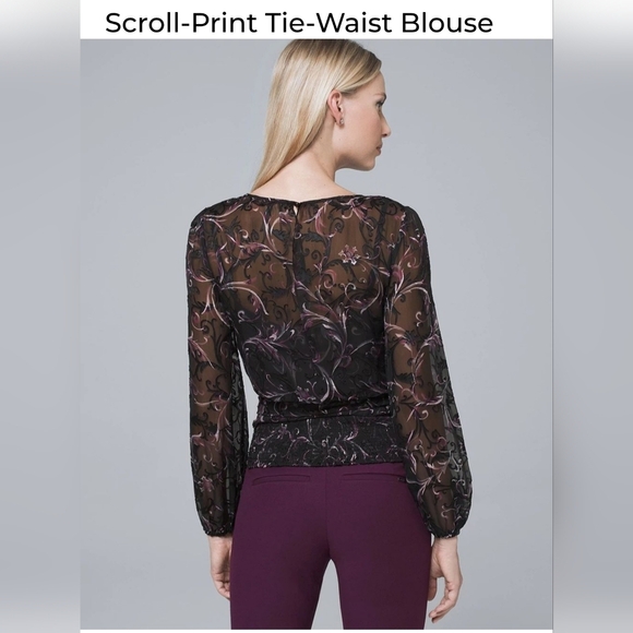 White House Black Market Sheer Black blouse size 4P - Picture 7 of 7